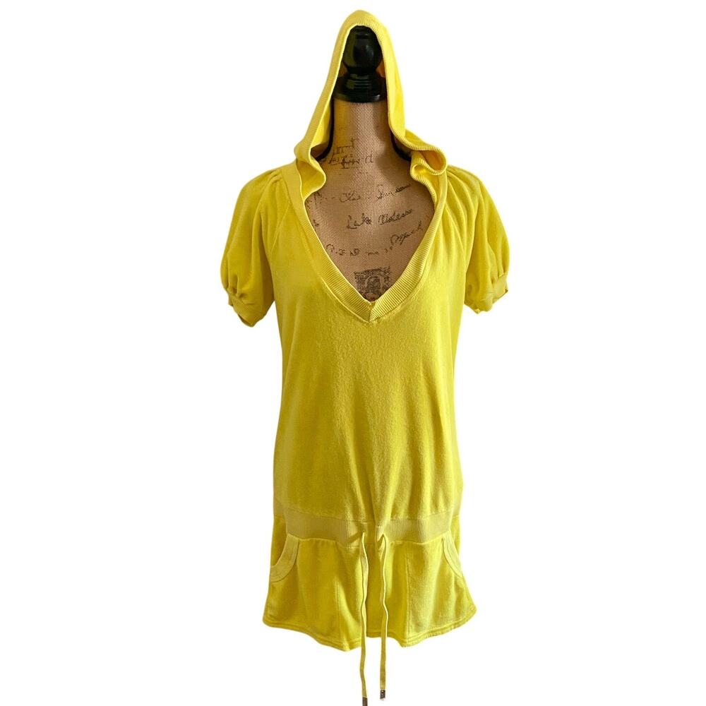 Y2K Juicy Couture Shorts Romper Size L Neon Yellow Terry Vintage McBling Lounge